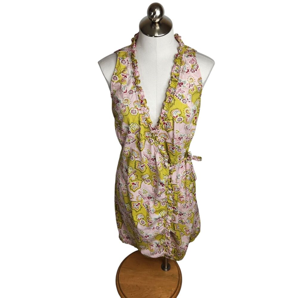 Boutique Europa Womens Size 6 Ruffle Wrap Dress Multicolor Print‎ Pink Green